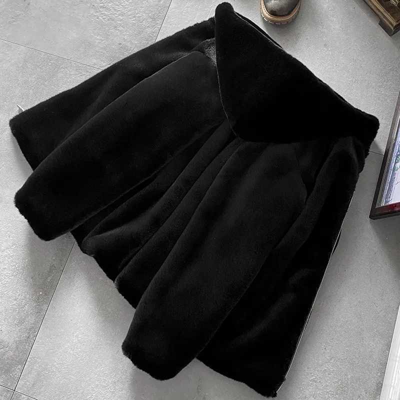 Mens Faux Fur Collar Hooded Coat Boys Faux Mink Fur Overcoat Winter Snow Windbreaker Long Sleeve Zip Up Top Large Size 5xl 6XLXJ241102