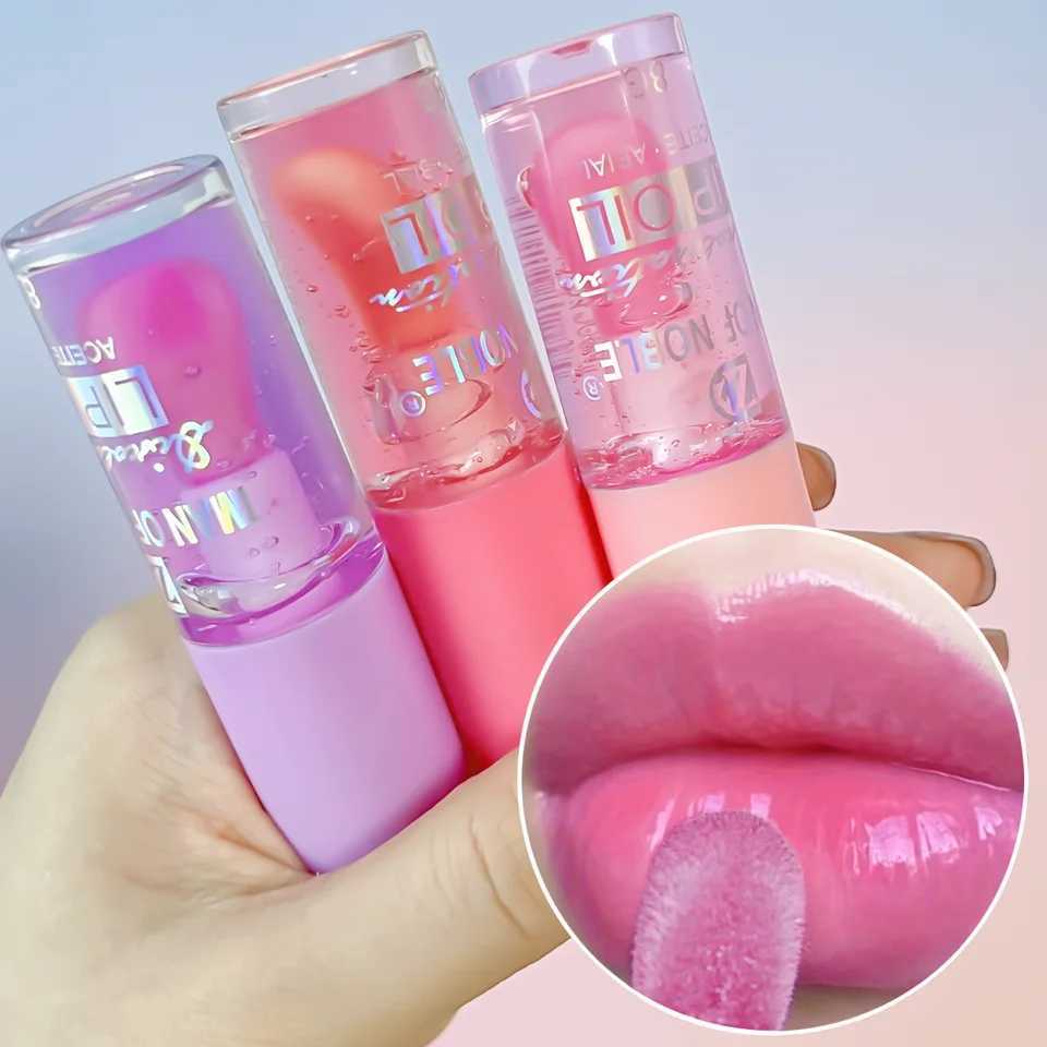 3 pieces of lip gloss color changing crystal jelly lip transparent glass lip oil moisturizing sparkling liquid oral red lip makeup W241101