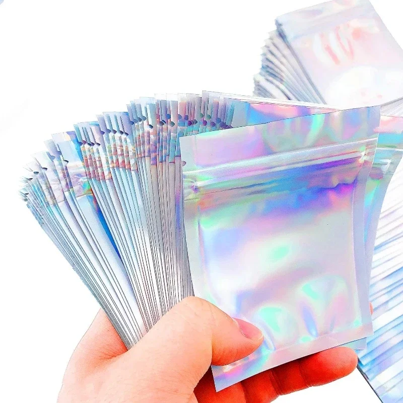 Self-Sealing Laser ddmysmile Small 10Pcs Plastic Bags For Jewelry Pouch With Clear Display Window Jewelry Packaging Gift Storage Bag Smile