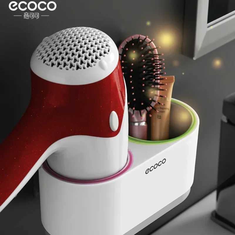Hair Dryers ECOCO Hair Dryer Rack Wall Mounted Punch Free Bathroom Accessories Set Home Bathroom Shelve Bathroom Holder Tool Drainage 240401
