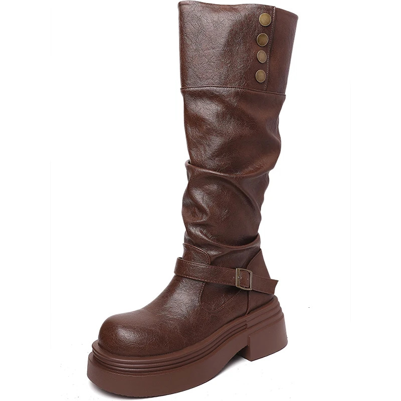 Autumn Winter Platform Women Knee High Boots Fashion Slip On Shoes Punk Style Plaform Heels Long Booties