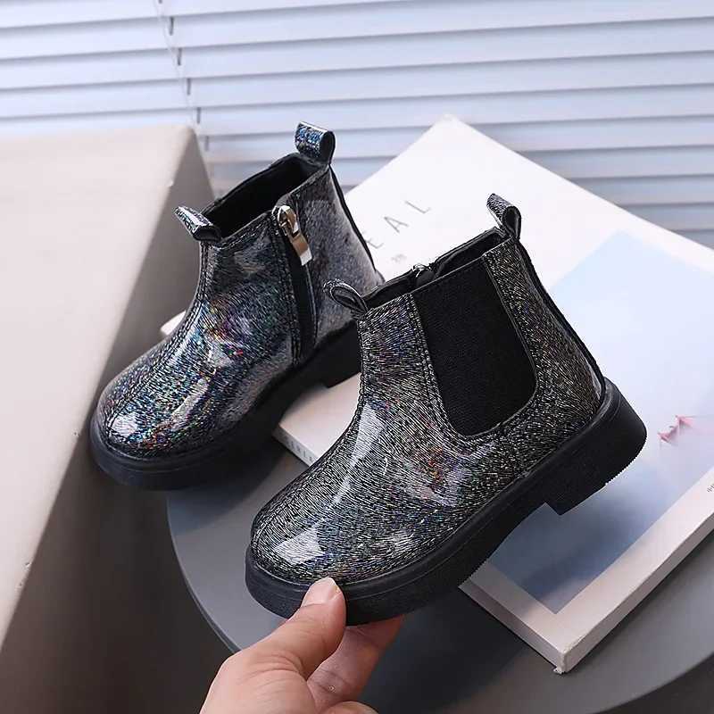 Girls Chelsea Boots Shining Childrens Ankle Boots Fashion Edition Autumn New Girls Side Zipper Short Boots M241102