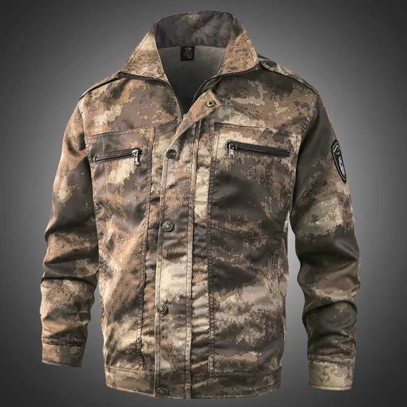 Mens camouflage clothing spring autumn 2022 automatic repair dustproof labor protection single top full set mens cargo jacket W241102