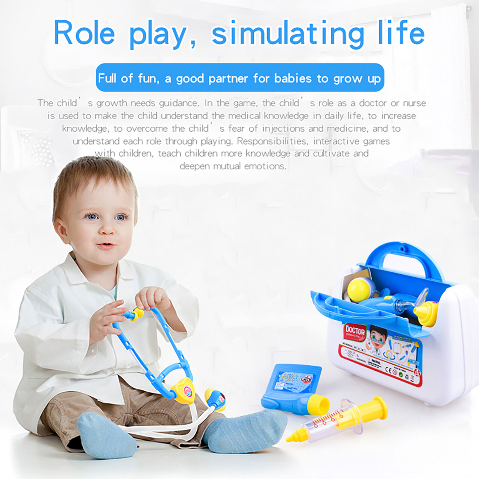 Children's 16 piece new set with sound and light medicine 2025 box, doctor and nurse's simulated medical tools, family toy
