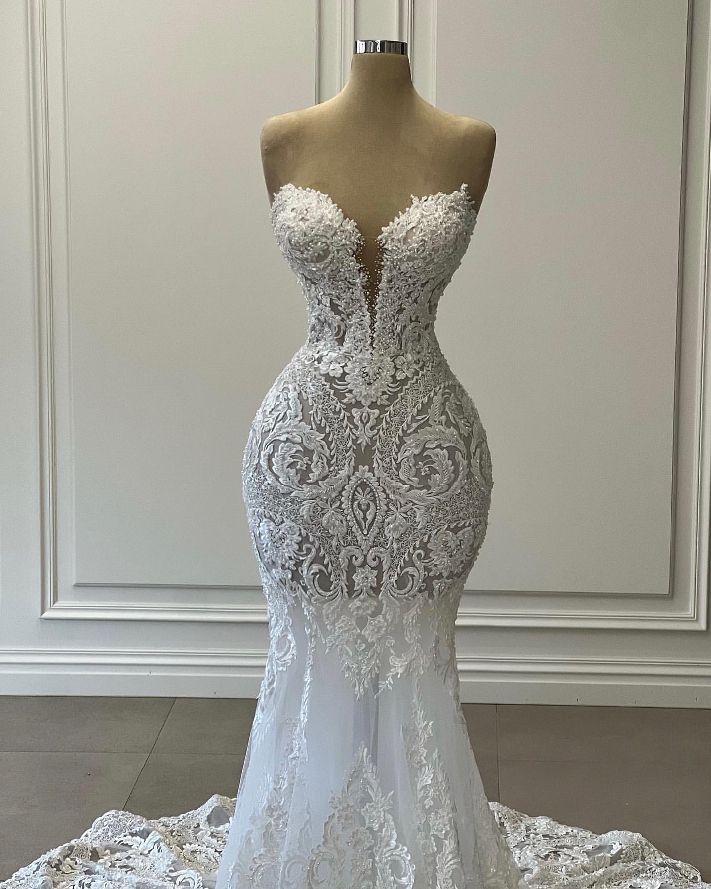 Lace Mermaid Elegant Dress Sweetheart Fulllace Wedding Dresses Bridal Gowns Backless Sweep Train Lacefull Designer Robe De Mariage Es Full 0218