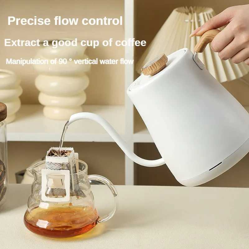 Wood chip electric gooseneck kettle handmade brewing coffee pot intelligent tea pot with thermometer 1000w fast heating kettle 110v/220v Y241102