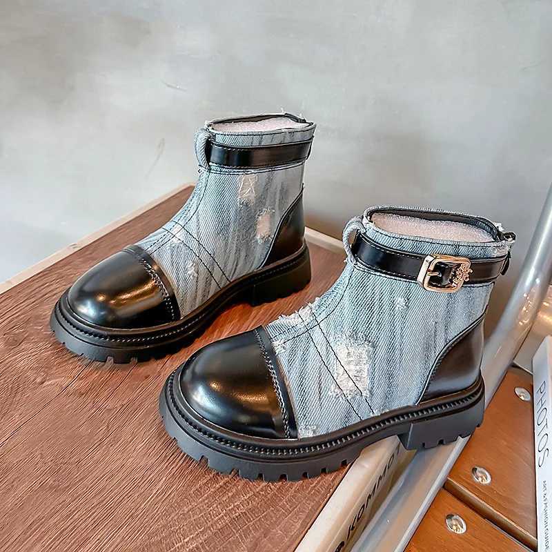 Girls boots childrens fashion denim boots autumn and winter new princess round toe childrens shoes anti slip platform casual boots vegetative state M2