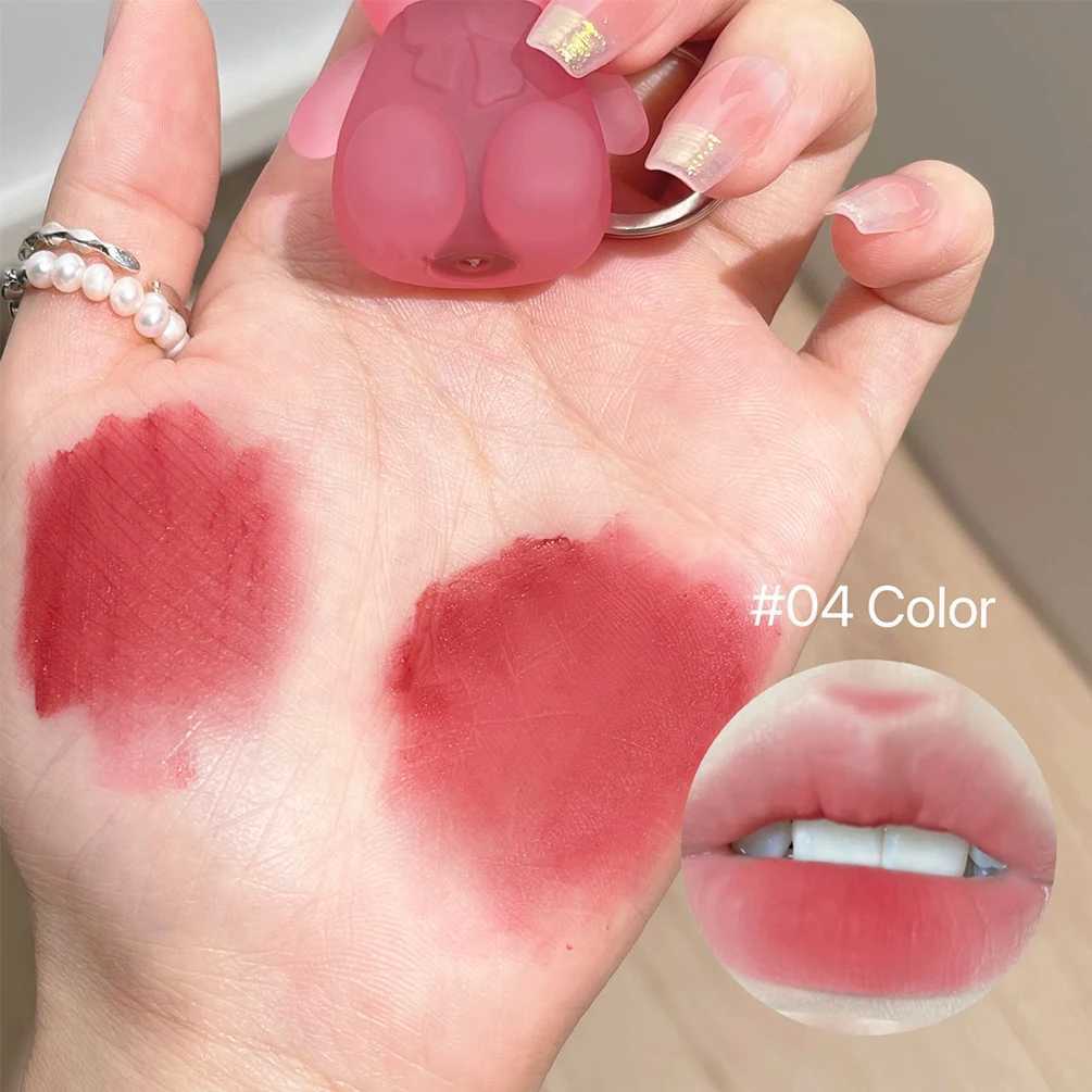 Keychain lip shaped glass luster waterproof rodless cup cute bear liquid lipstick long-lasting moisturizing lipstick coloring Korean cosmetics W241101