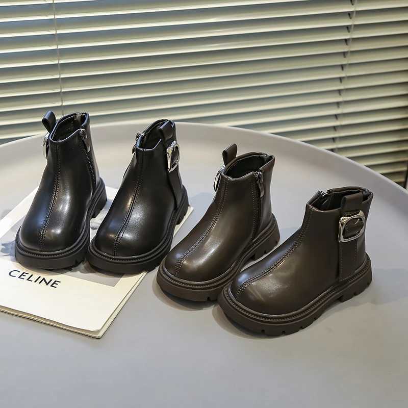 Childrens fashion boots with metal decorations boys and girls short boots with side zippers new childrens ankle boots for autumn non slip M241102