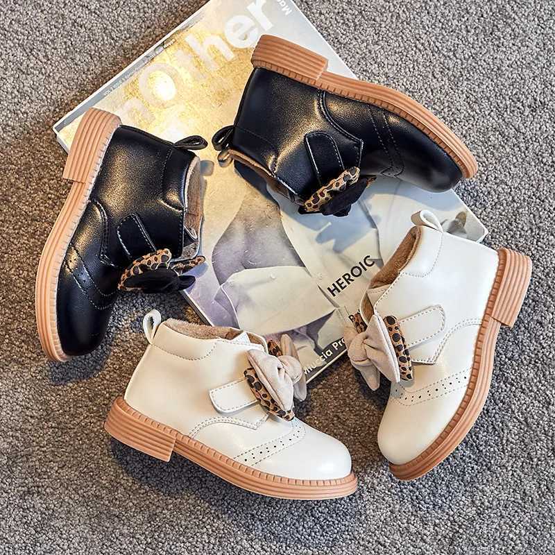 Little Girl Princess Cotton Shoes Fashion Childrens Autumn Winter Leather Boots Velvet Warm Ankle Boots M241102