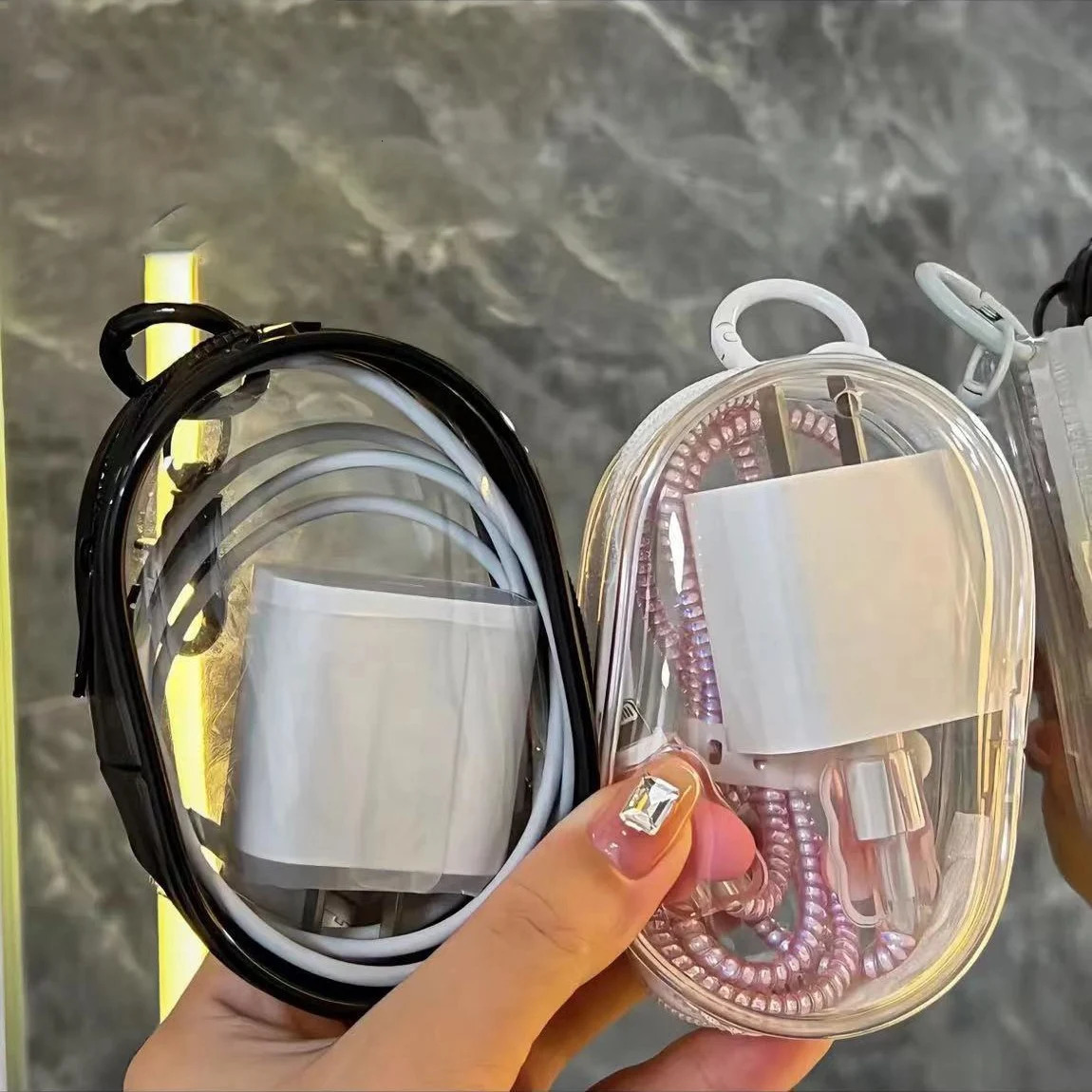 Transparent Storage Box Jewelry Organizer Data Cable Protective Cover Portable Doll Toy Pouch Keychain Bag Zipper Coin Purse 241029
