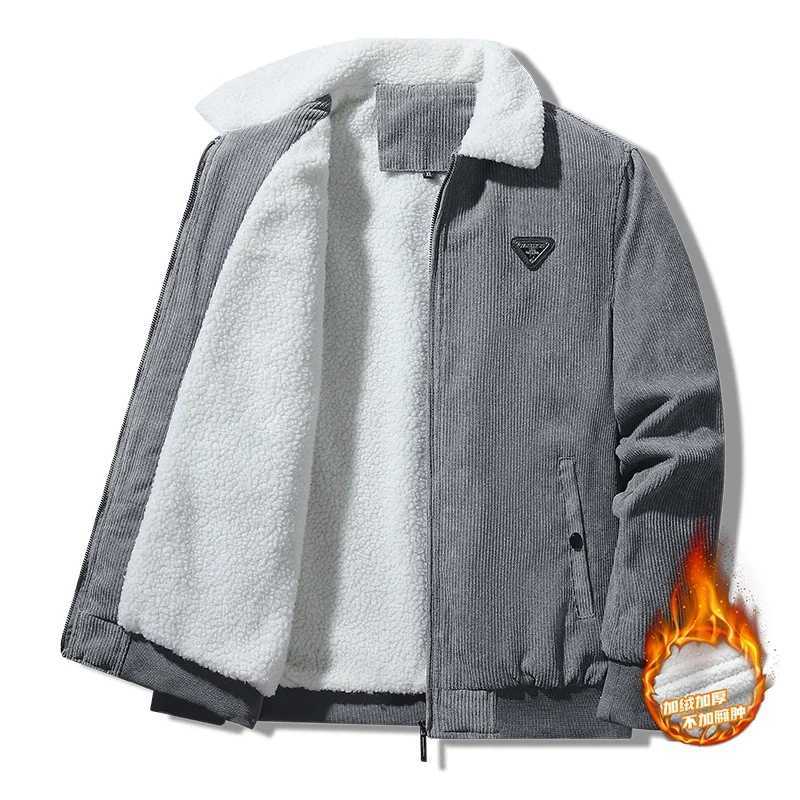 Winter Mens Fashion Corduroy Flce Jacket Warm Thick Fur Collar Jacket Winter Coat Mens Solid 5XL Coat Military Casual Coat W241102