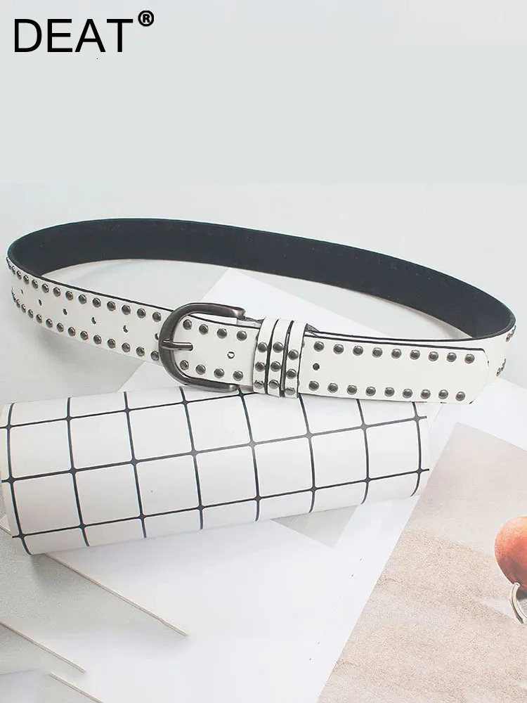DEAT Fashion Womens Waistband Spicy Girl Retro Punk Style Double Row Rivet Belt Versatile Niche Spring 2024 7AB34 240326