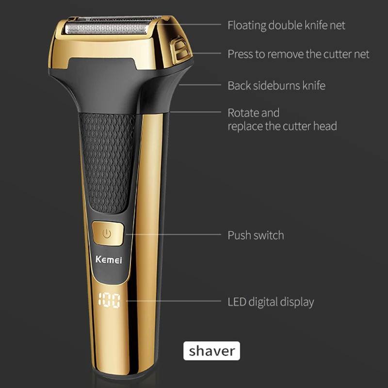 2025 Kemei Multifunctional Men Electric Foil Shaver Gold new Reciprocating Razor Nose Ear Trimmer 3 In 1 USB Hair Cutting hine Clipper