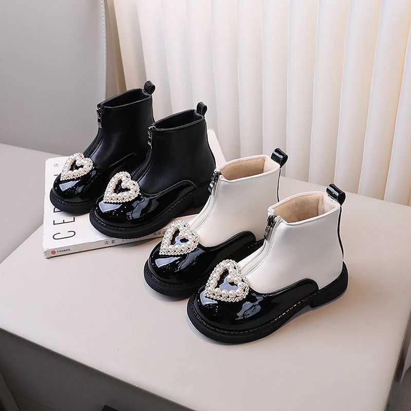 Girls leather boots front zipper childrens short boots sweetheart new childrens ankle boots elegant and warm M241102