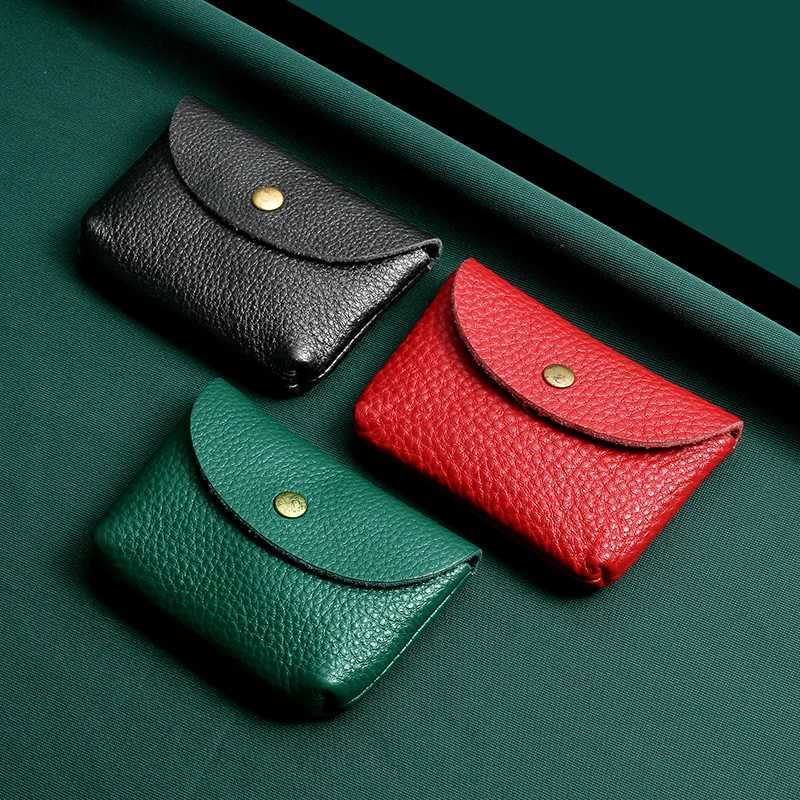 Leather Mini Envelope Change Pocket Simple Buckle Cowhide Large Capacity Card Bag Womens Coin Wallet Bank Card Earphe BagXJ241111