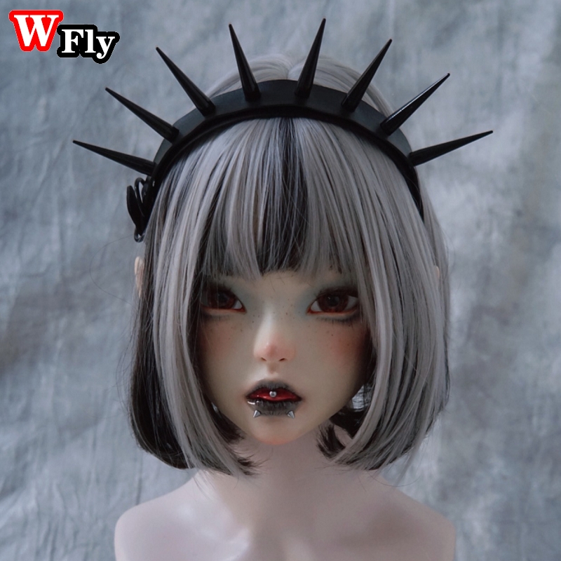 personality Y2K Harajuku Halloween Women Cool Girl Punk Gothic Lolita Cosplay Black White Hair Band PU Hottie Rivet