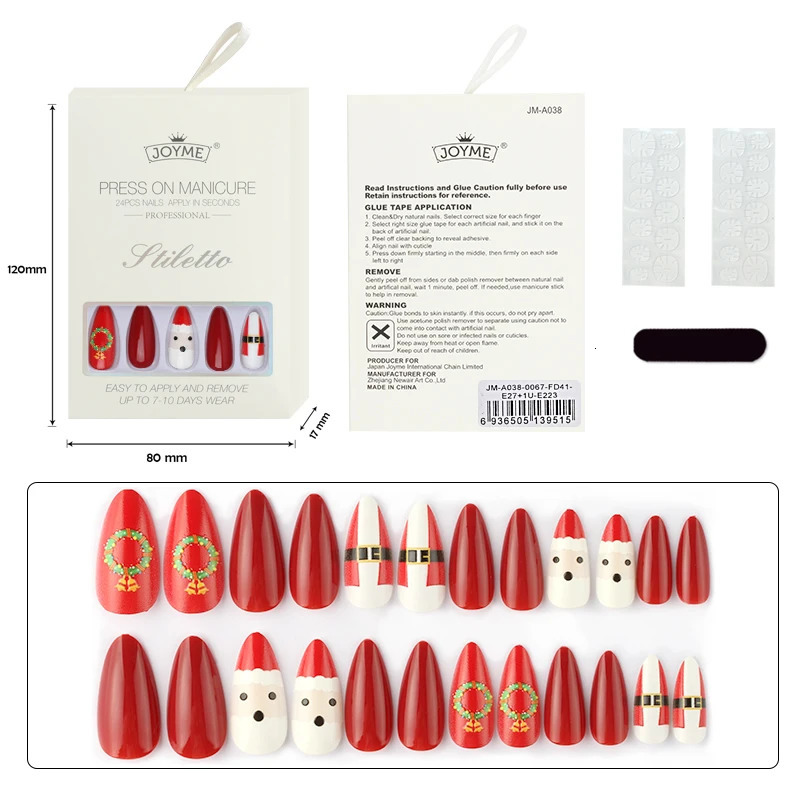 High quality factory wholesale 24/Pcs DIY fake nails Christmas long diamonds fake finger nails Art fake nails 241031