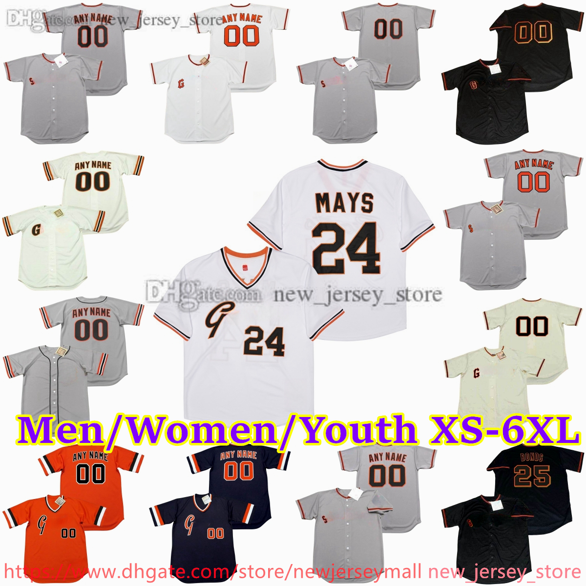 Custom XS-6XL Movie Throwback Baseball Jersey 25 BARRY BONDS 6 J.T. SNOW WILLIE MAYS MATT WILLIAMS JUAN MARICHAL JEFF KENT DUANE KUIPER DAVE RIGHETTI WILLIE MAYS Jerseys