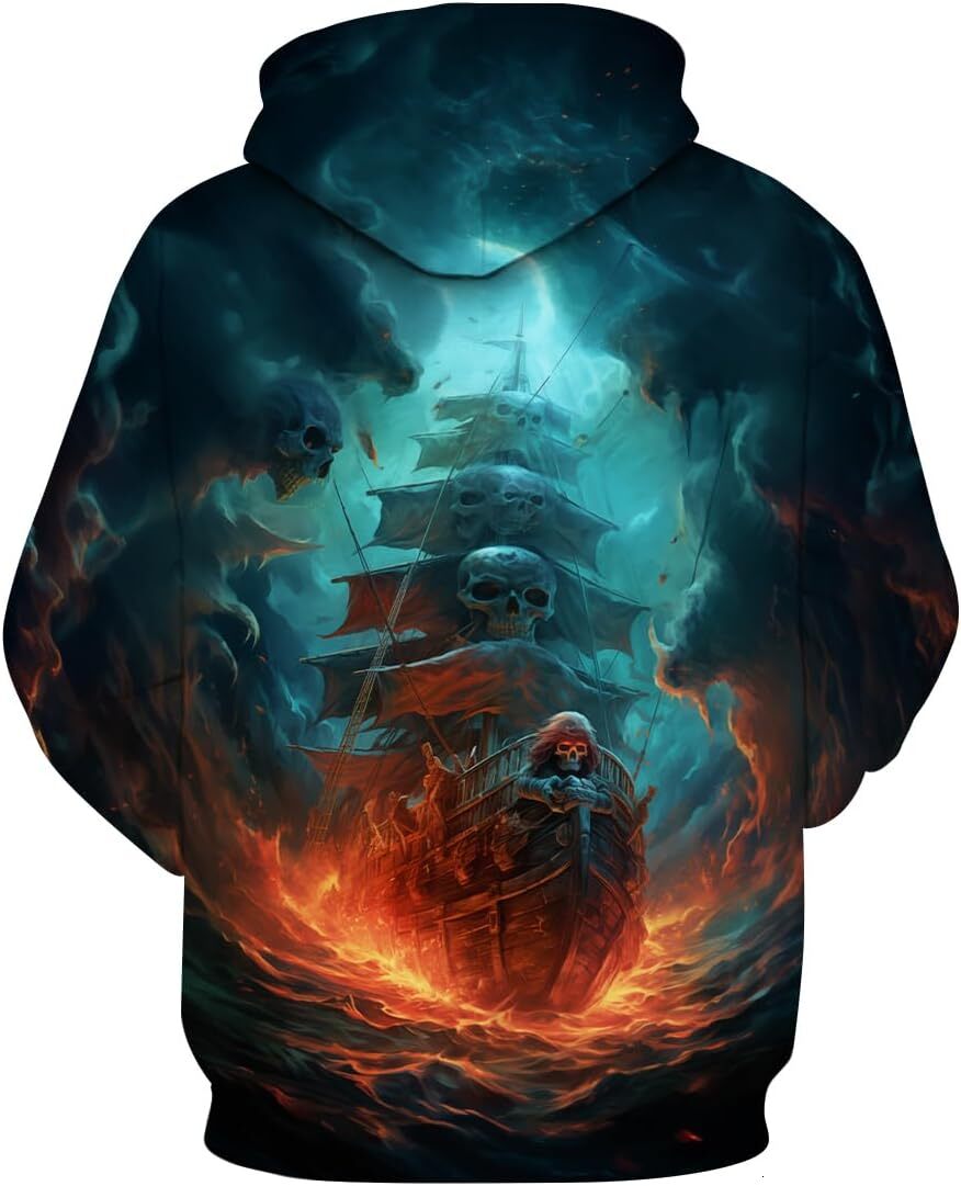 Hoodie for Mens Womens Funny Pirate Hoodie Pirate Ship Graphic Dreamlike deep sea skeleton ship Sweatshirt Graphic Hoodies sweatshirt Pullover Long Sl