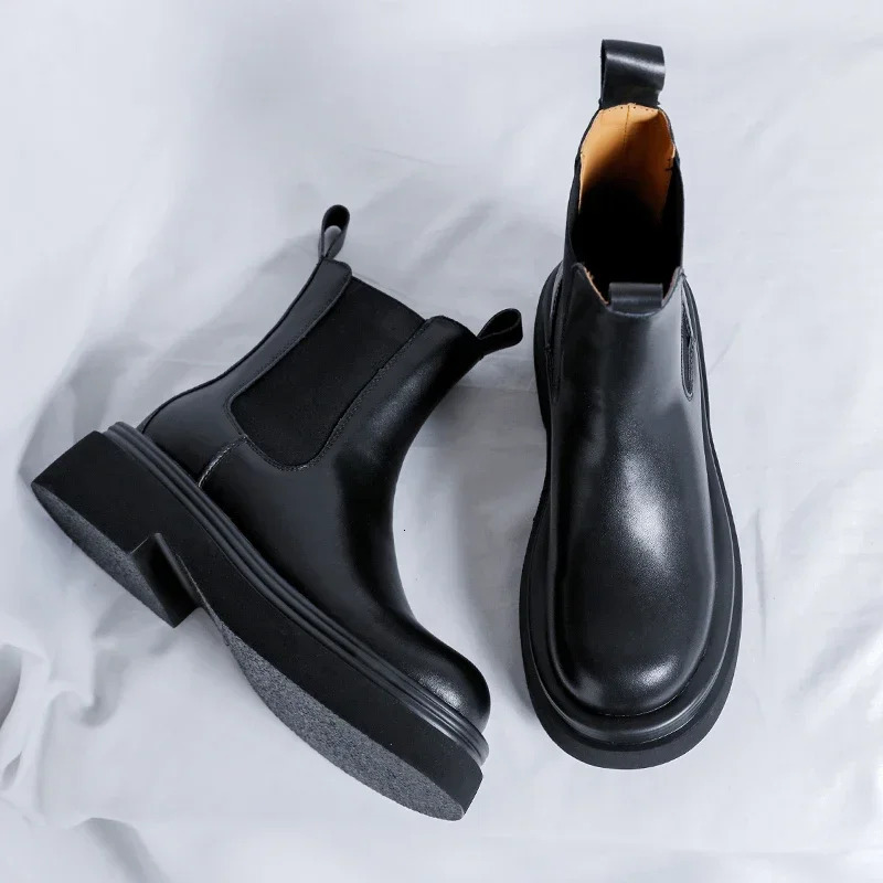 Mens boots British style thick soled mid top Chelsea boots Mens casual wear resistant mens high-quality motorcycle boots 241031