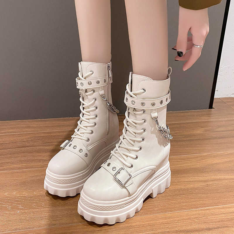 CMM Thick Sole Inner Elevated Knight Boots Womens Autumn Winter New Boots Womens Thick Sole Mid Sleeve Womens Boot Trend