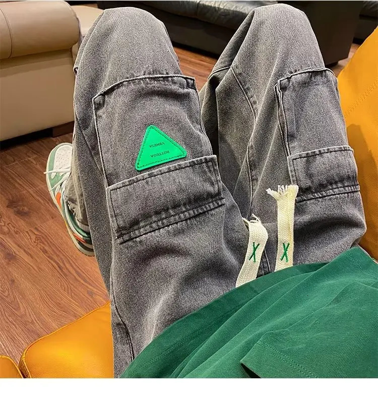 Y2K Mens Jeans European and American Pocket Straight Loose Large Size Men Women Trendy Ins Skateboard 241024