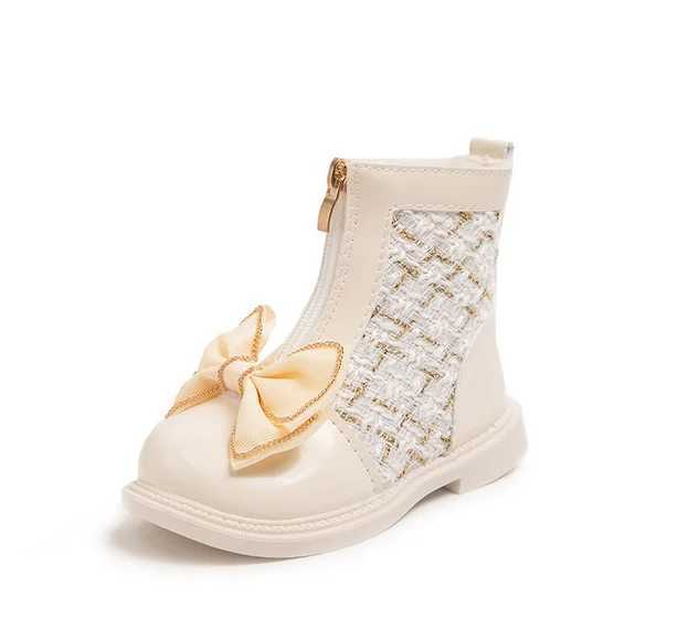 Girls short boots are simple soft breathable childrens fashionable leather boots with zippers childrens cute princess boots with bows winter M241102