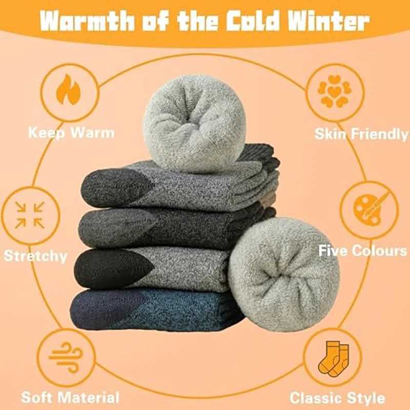 APILEN 5 Pairs Winter Men Business New Classical Thermal Warm Thickened Retro Snow Casual LX241102