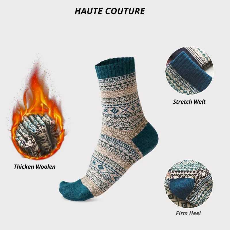 INSELLE 5 Pairs Winter Mens Thicken Sheeps Wool Warm Men Retro Style Colorful Fashion Man For Snow boots LX241102
