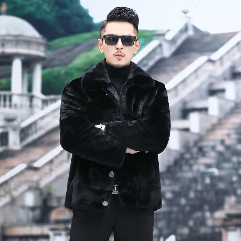 New Winter and Autumn Mens Square Collar Faux Fur Coat Long Sleeve Windbreaker Loose Casual Male Leather Jacket 2022 Z78XJ241102