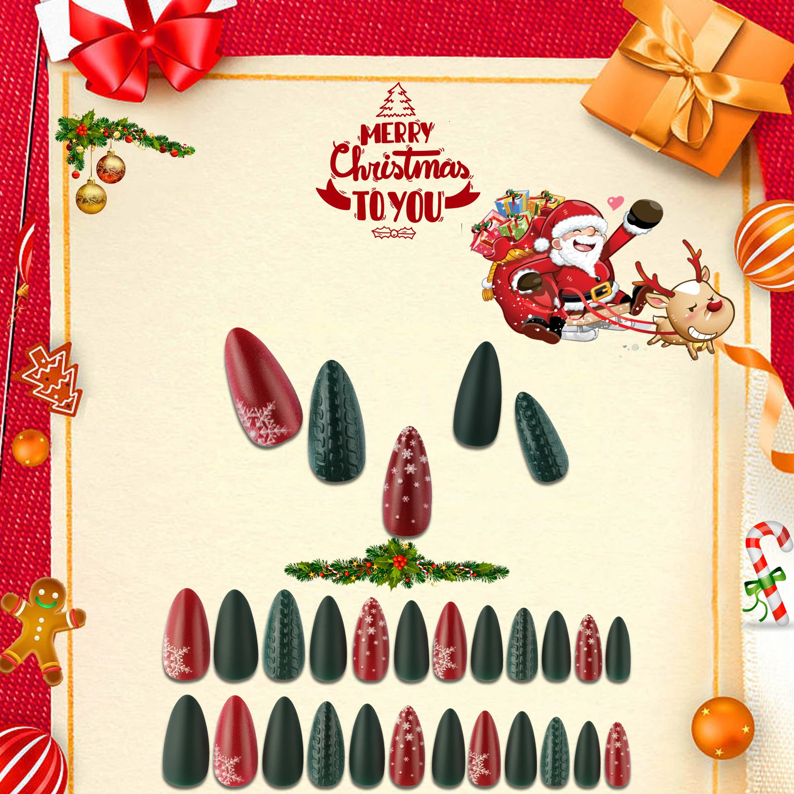 High quality factory wholesale 24/pcs Christmas long artificial nails fake finger nails artistic fake nails 241031