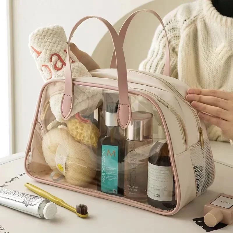 Makeup storage bag large capacity womens makeup bag double-layer transparent waterproof bathroom wash bag simple daily makeup bag 241031