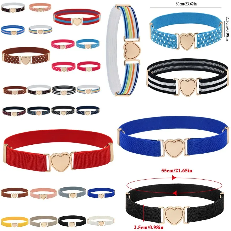 Wave Point Striped Waistband Kids 2025 Elastic new Belt Heart Shape Buckle Adjustable Stretch Waist Belt Star Pattern Children Belt DIY