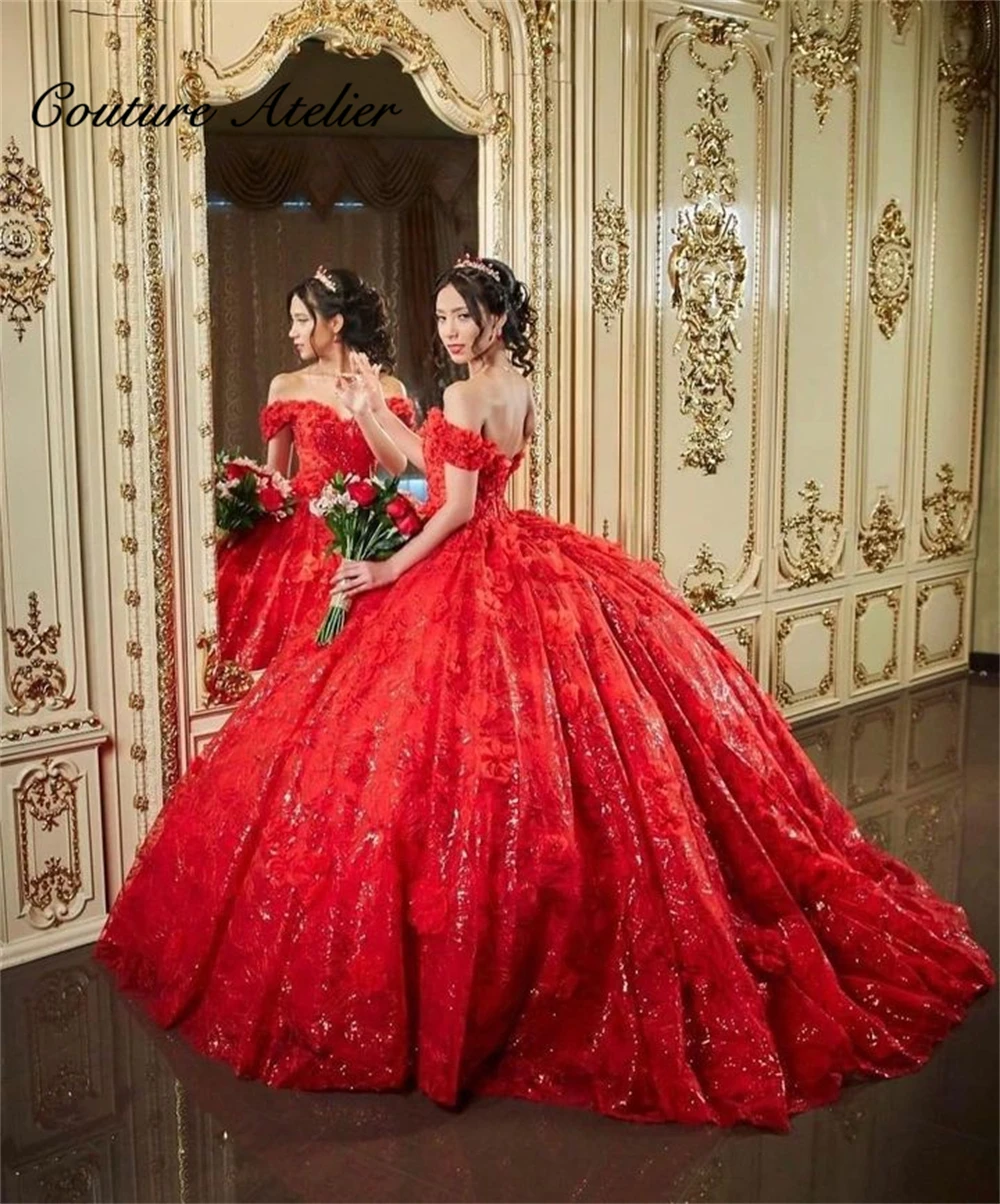 Shinning Red Off The Shoulder Quinceanera Dresses Ball Gown Birthday Gown Lace-Up 2025 Sparkly Sweet 15 new 16 Dresses vestidos de gala