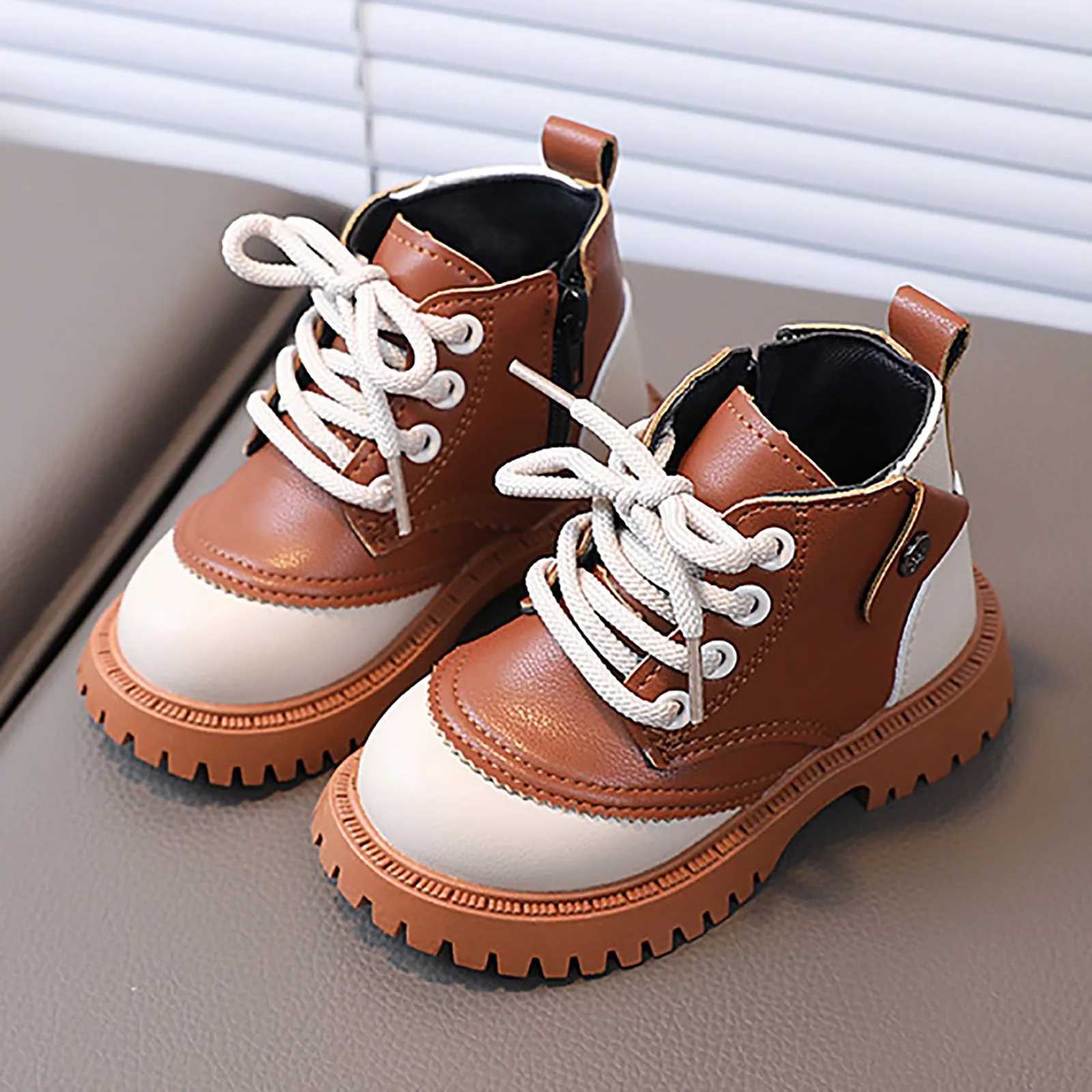 Childrens autumn boots platform matte patch work zipper childrens short boots Pu leather flexible tricolor boots boys and girls shoes M241102