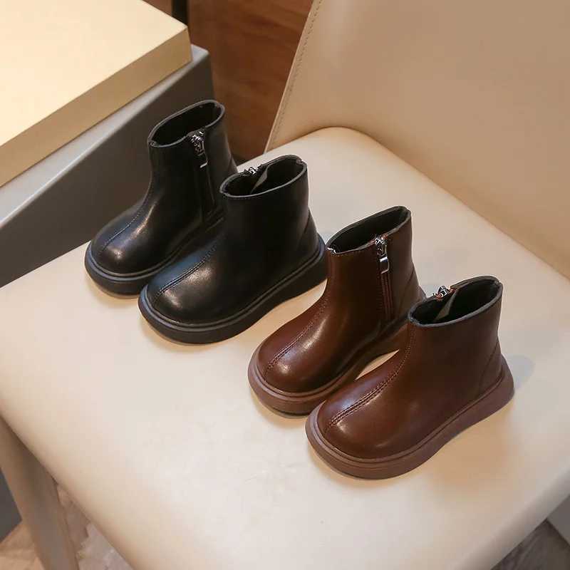 Winter Childrens Boots Solid Color Classic Girl Warm Cotton Boots Fashion Leather Boots Childrens Outdoor Plush Boots Side Zipper M241102