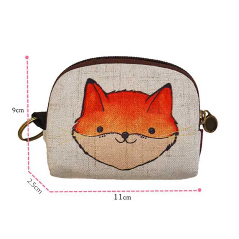 Cute Short Wallet Women Vintage Canvas Shell Coin Purse Lady Card Holder Cluh Kids Carto Totoro/Fox/Owl Small Change PursesXJ241111