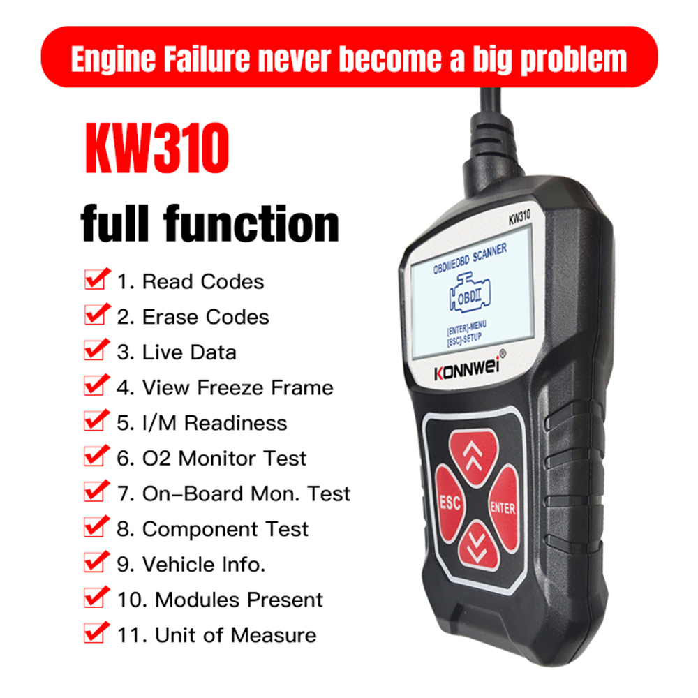 KONNWEI KW310 OBD2 Car Diagnostic Scan Tool Automotive ODB2 Code Reader with Russian OBD 2 Scanner Auto Tools PK ELM 327 V 1 5