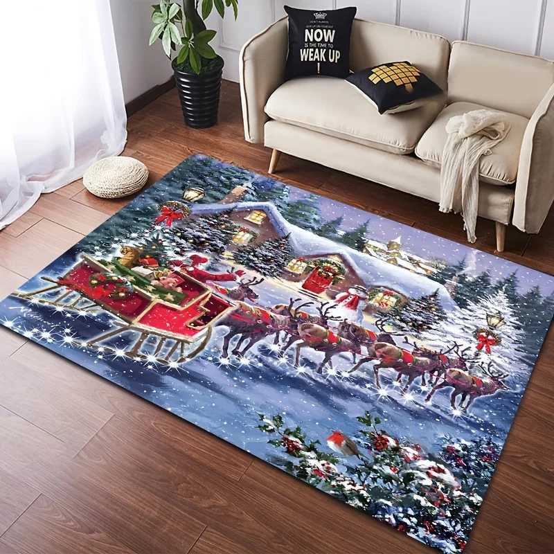 Christmas Santa Claus Elk Carpet for Living Room Decor Sofa Table Large Area Rugs Kitchen Hallway Balcony Rugs Bedroom DoormatXJ241101