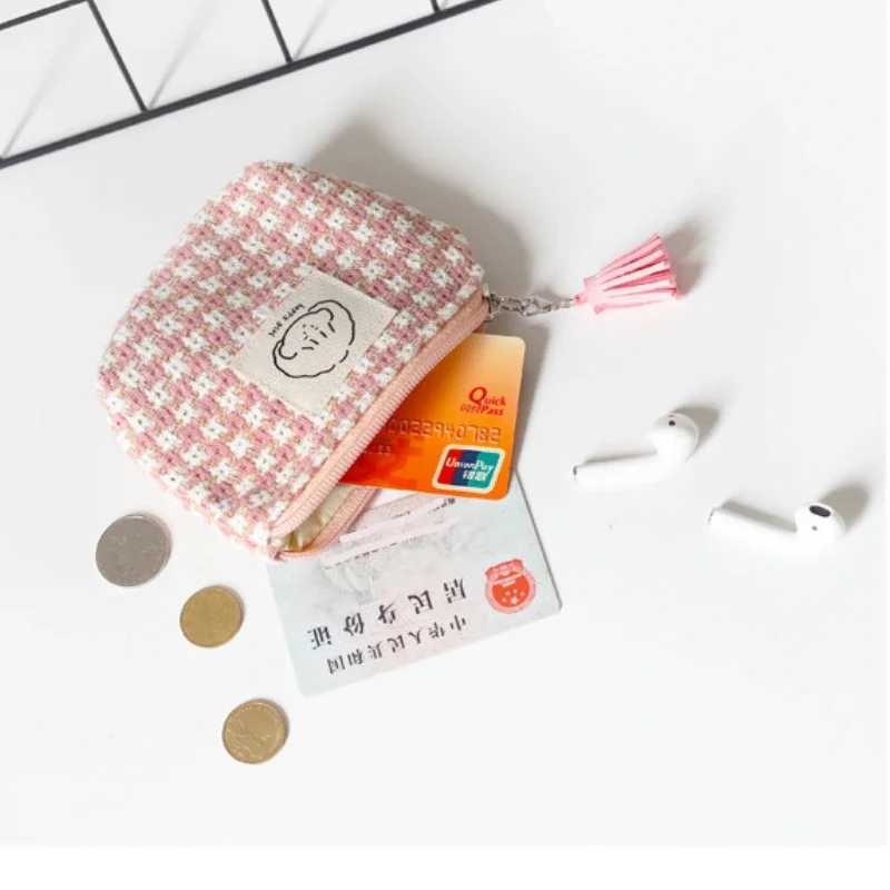 Mini Portable Plaid Coin Bags Mey Wallet Purse Earphe Lipstick Data Line Storage Bags ID Card Bank Card Holder Cluh PouchXJ241111