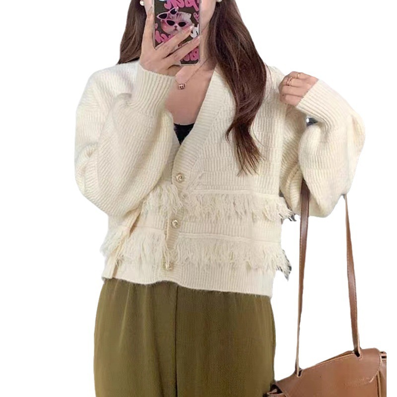 Design Sense V Neck Knitted Cardigan Jacket For Women S Autumn New Style Small Short Loose And Versatile Sweater Trend F1102#48