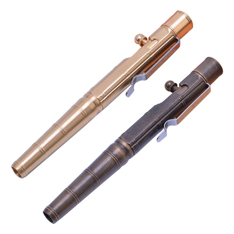 Handmade Brass Gel Pen Retro Bamboo Node Bolt Type Pen Bolt Pen Smooth Writing Gel Ink Pens Metallic Edc Pen W3JD