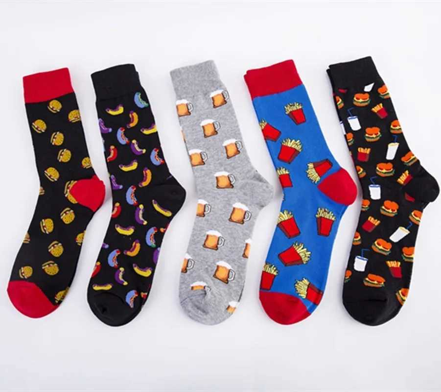 2020 New Large Cartoon Mens Cotton Socks with Beer Burger Mens Happy Socks Meias 51401 X2503191