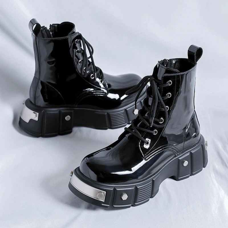 Autumn mens platform boots casual business leather ankle boots mens thick soled flat sports shoes British party dress shoes 241031