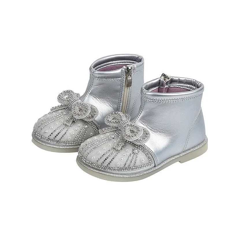 Spring and Autumn Childrens Fashion Princess Ankle Boots Sweet Bow Girls Boots Luxury Rhinestone Childrens Boots New M241102