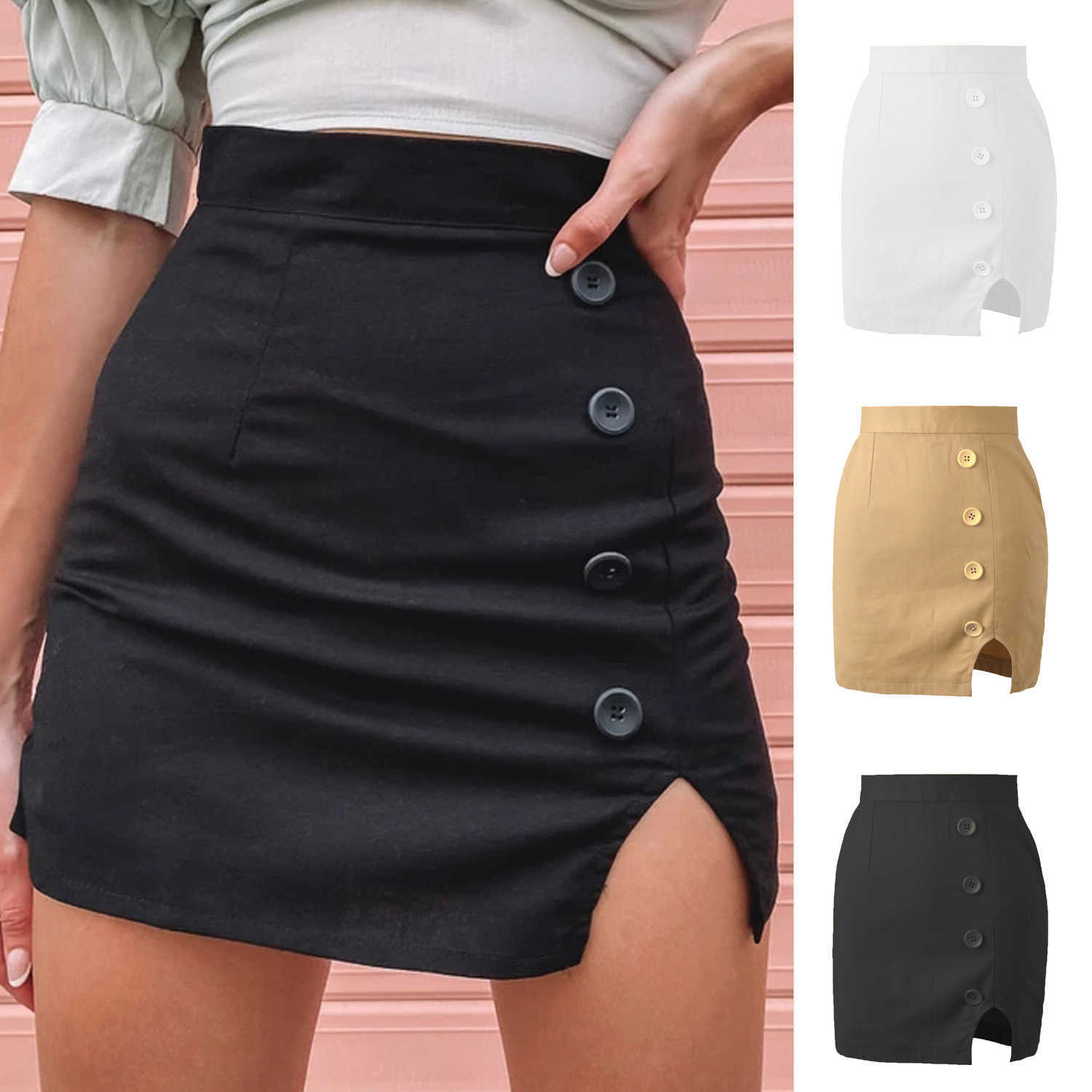 Women Wrap Hip Skirt WoMens Sexy Buttocks Slim Fit A-line Short Skirt With High Waist Button Solid Color Skirt For Women Length Adult Skirts 241023