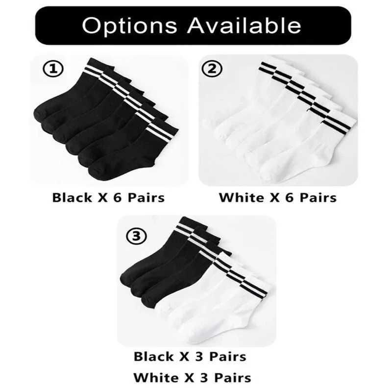 6Pairs/lot Middle Tube Mid Length Stockings Set For Men in Solid Black And White Breathable LX241102