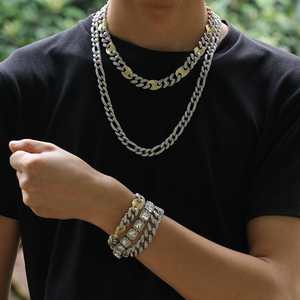 Hip Hop 18k Gold 2 Tone Coffee Bean Chain Necklace Choker For Men Top Quality Punk Rock Grunge Diamonds Rapper Personalized Mens Cuban Link Chains Mia