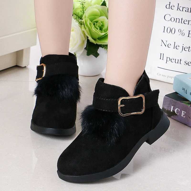 Soft leather childrens short boots round toes low boots plush autumn and winter Korean sled girls foot boots elegant and breathable PU M241102